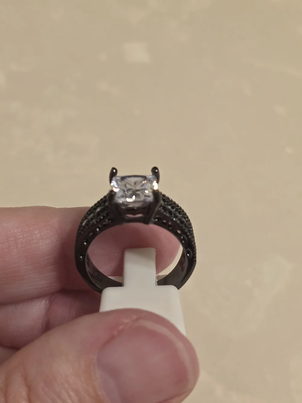 Black Crystal Solitaire Ring with Pavé Band